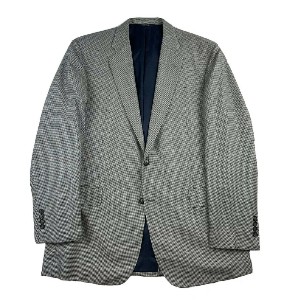Brooks Brothers Full Canvas Gray Blue Windowpane Check Wool Silk Drago 42L - Picture 1 of 7